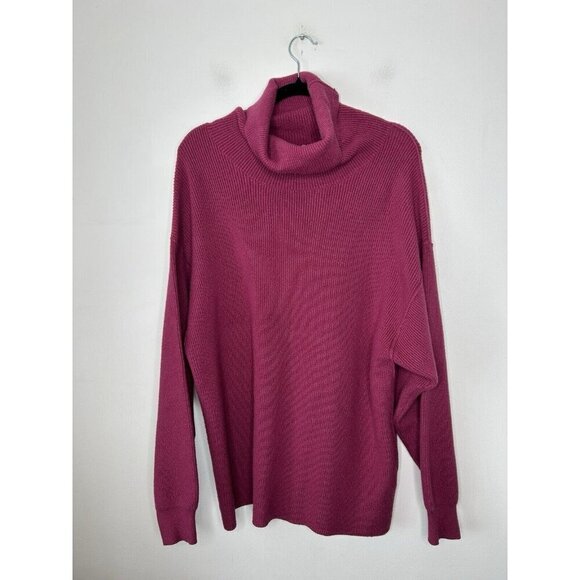 Free People Women Oversized Chunky Knit Sweater Turtleneck Purple Size Medium - Picture 1 of 11